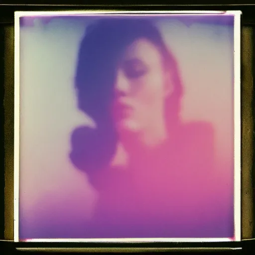 Prompt: polaroid of a beautiful woman in dream, collage, reflection, double exposure, gradient, chromatic aberration, fog, proportional