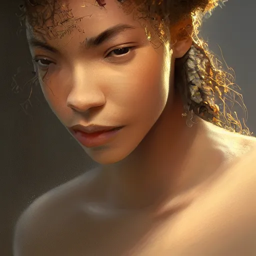 Prompt: beautiful mulatto caught by a predatory plant venus flycatcher, gorgeous, close-up portrait, intricate, elegant, volumetric lighting, scenery, digital painting, highly detailed, artstation, sharp focus, illustration, concept art, ruan jia, steve mccurry