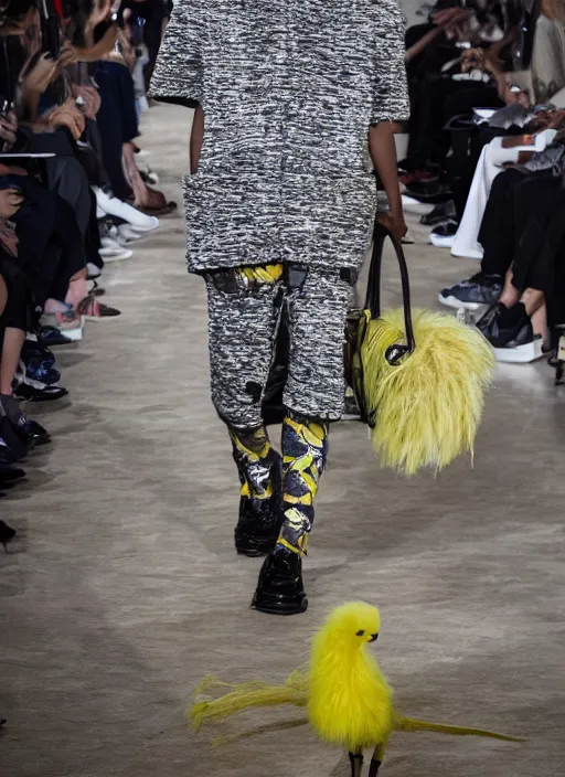 Image similar to hyperrealistic and heavy detailed balenciaga runway show of big bird, leica sl 2 5 0 mm, vivid color, high quality, high textured, real life