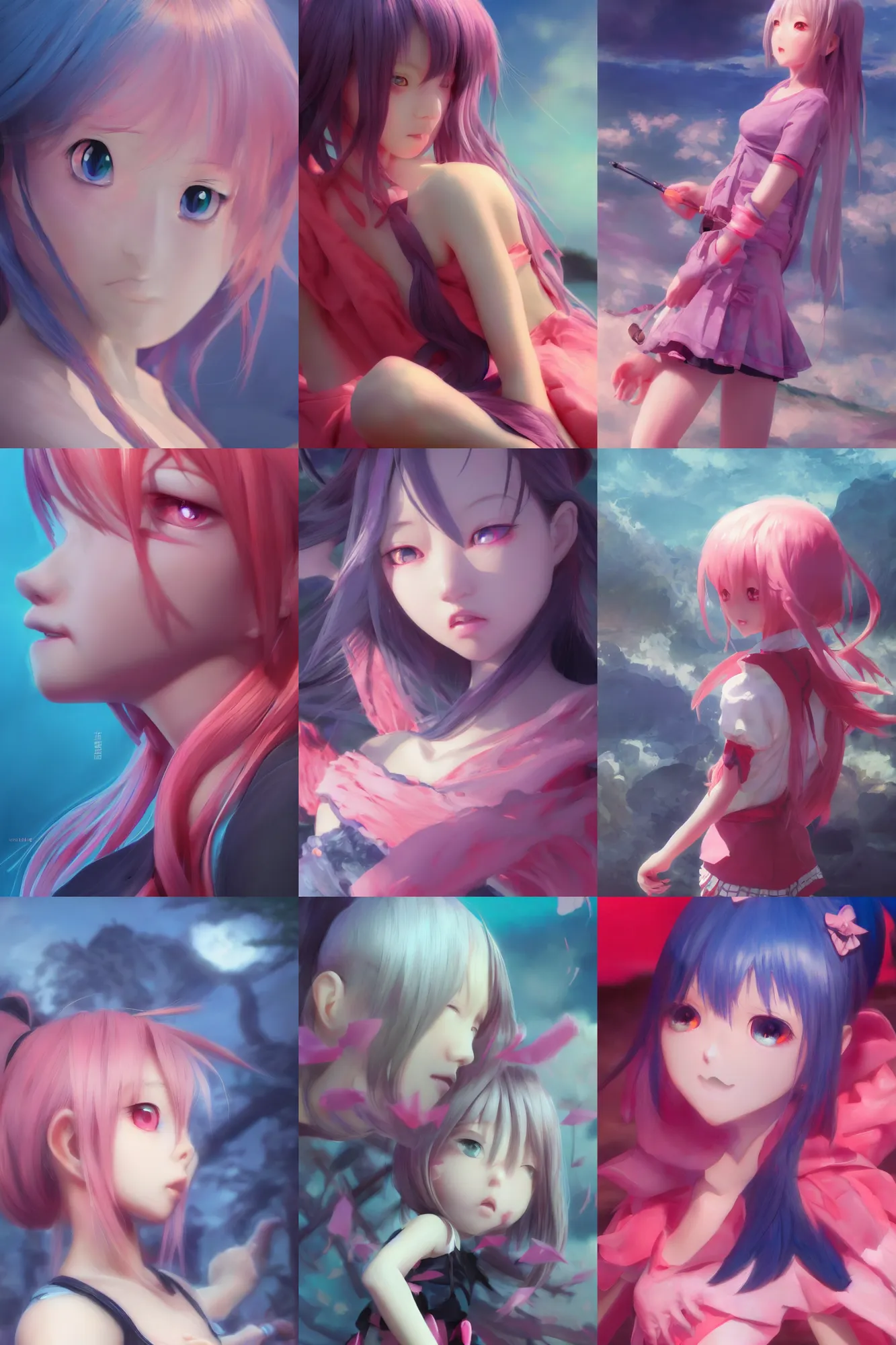 Prompt: 3d dark infrared octane render concept art by D. Jun, by Mo Xiang Tong Xiu, by Igarashi Daisuke, beauty landscape anime schoolgirl under dark pink and blue water. cute face. dramatic light, trending on artstation, oil painting.