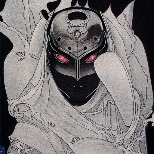 Image similar to prompt : black and white portrait soft light painted by takato yamamoto, black knight armor, inspired by ghost in shell anime, smooth face feature, intricate oil painting, high detail, sharp high detail, manga and anime 1 9 8 0