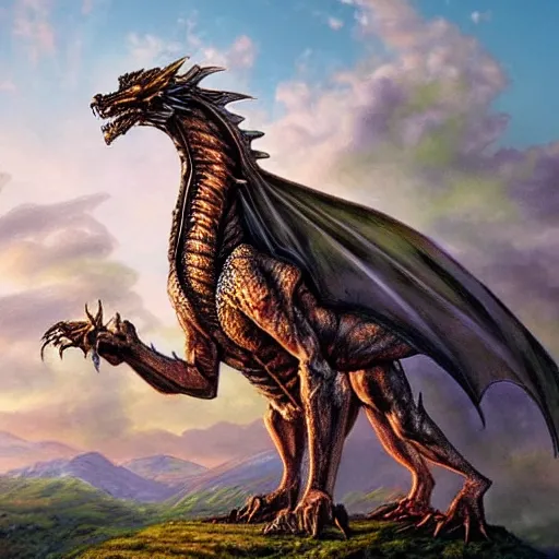 Image similar to steampunk ent dragon from lord of the rings, high detail, realistic, pastel, complex, dark, magical natural mountainous background with setting sun, smoke in sky