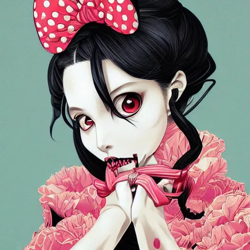 Image similar to anime manga skull portrait young woman skeleton minnie mouse, intricate, elegant, highly detailed, digital art, ffffound, art by JC Leyendecker and sachin teng