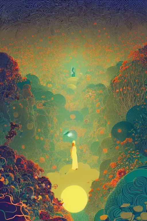 Prompt: the garden of eden by victo ngai, kilian eng vibrant colours, dynamic lighting, digital art, winning award masterpiece, fantastically beautiful, illustration, aesthetically inspired by beksinski and dan mumford, trending on artstation, art by greg rutkowski, 8 k