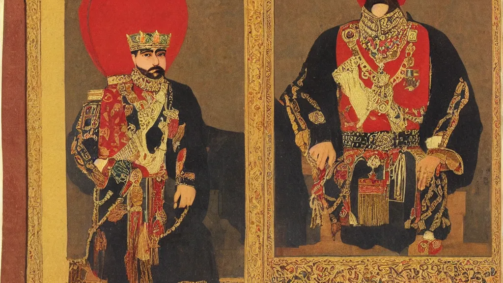 Prompt: qajar artwork of a king