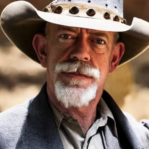 Image similar to j. k. simmons!!!!!!! as a cowboy with a moustache, western movie, movie still