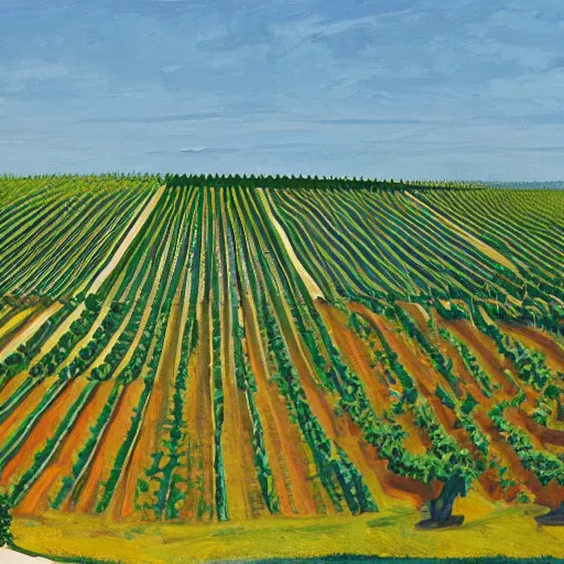 Prompt: solarpunk dreaming csaterberg wineyards, painted by Alex Katz, highly detailed