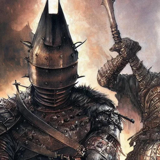 Prompt: dark souls knight, realistic closeup portrait art by norman rockwell and donato giancola and greg rutkowski