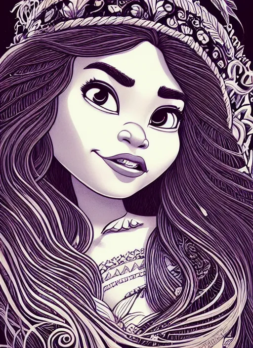 Prompt: highly detailed portrait of disney's moana, magnificent, photographic realistic background, by james gilleard, by joe fenton, by kaethe butcher, trending on instagram, award winning details