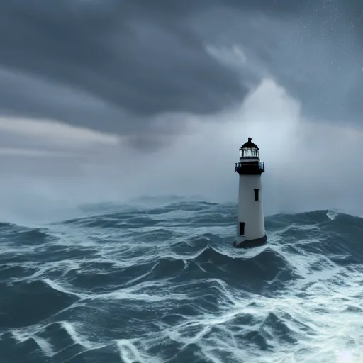 Prompt: Large waves crash into a lighthouse, unreal engine, volumetric lighting, dramatic, realistic, stylized