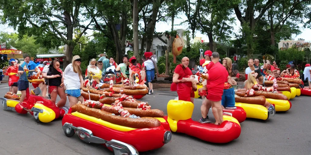 Prompt: the hotdog parade