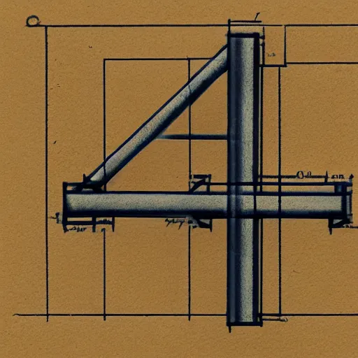 Prompt: impossible object, engineering drawing on blueprint paper