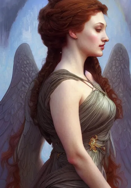 Image similar to sansa angeline jolie, intricate, elegant, highly detailed, digital painting, artstation, concept art, smooth, sharp focus, illustration, art by artgerm and greg rutkowski and alphonse mucha and william - adolphe bouguereau