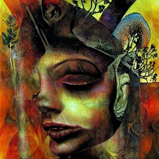 Image similar to psychedelic mushrooms dream, by dave mckean