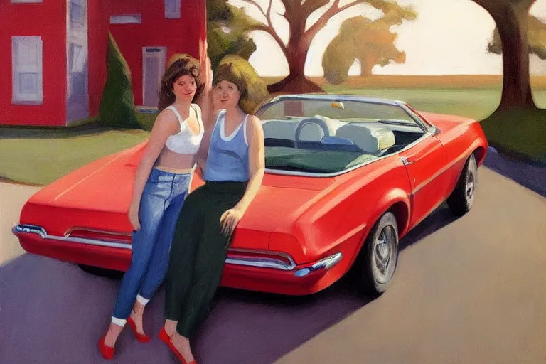 Image similar to Close-up portrait with car, dated a woman that lived on Cooterneck Road, She had a catfish Camero and was cooler than me, by Edward Hopper, Bo Bartlett, and Cynthia Sheppard, Artstation