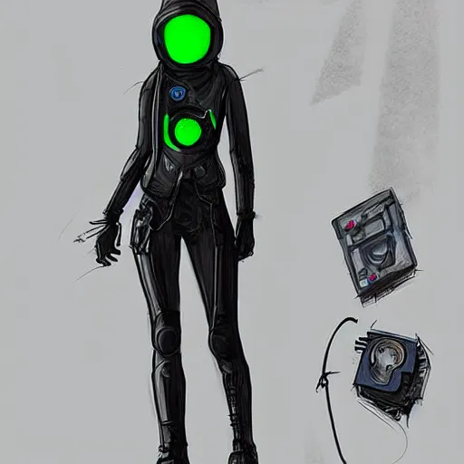 Prompt: “Concept art, hacker cyborg girl, highly detailed”