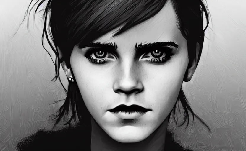 Prompt: lovecraft bio - punk portrait of emma watson. digital render. trending on artstation.