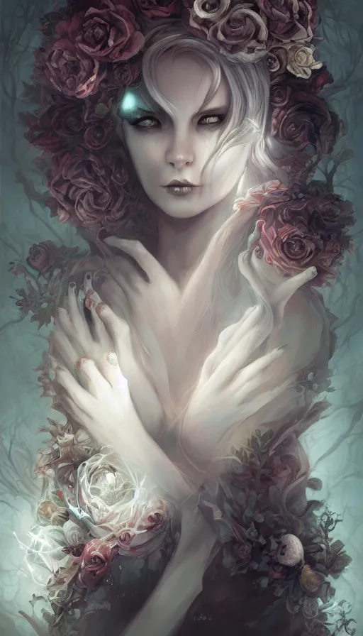 Image similar to life and death mixing together, by charlie bowater