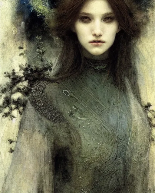 Image similar to a beautiful, dark sorceress, by Edgar Maxence, Ross Tran and Jules Bastien-Lepage