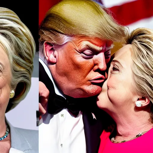 Prompt: Donald trump kissing Hillary Clinton, sexy, hyper realistic, 4k