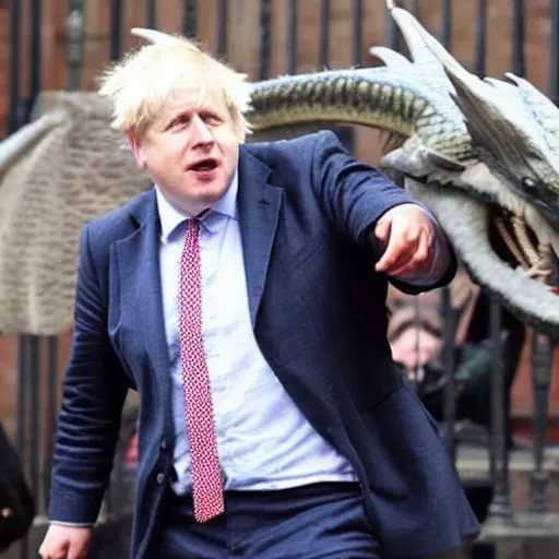 Image similar to boris johnson riding a dragon