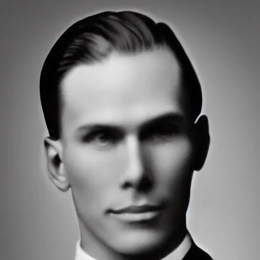 Image similar to A photograph portrait of Jerma985 wearing a suit with short slicked hair in the early 1930s, taken in the early 1930s, grainy, taken on a early 1930s Kodak Camera, realistic, hyperrealistic, very realistic, highly detailed, very detailed, extremely detailed, detailed, digital art, trending on artstation