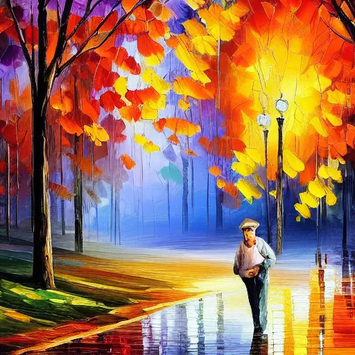 Image similar to a portrait of a character in a scenic environment in the style of Afremov, Leonid