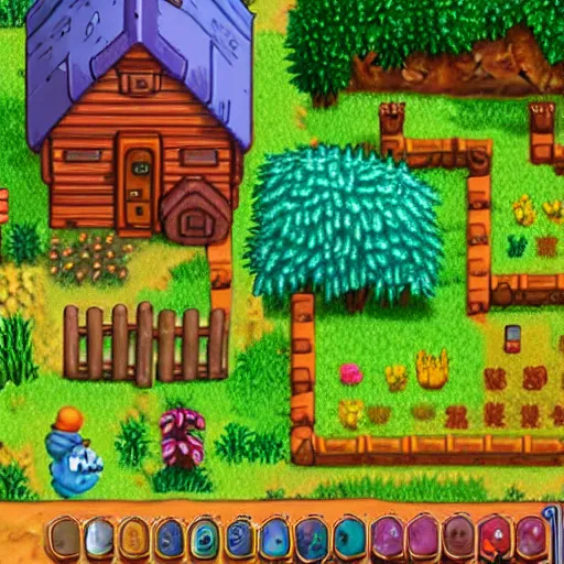 Image similar to smurfs living in stardew Valley 4k