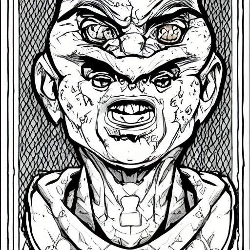 Prompt: a goblin portrait, illustration, comic style, coloring book