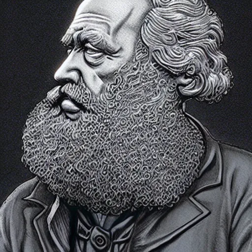 Prompt: Karl Marx pondering his orb by Todd Lockwood