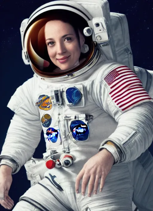 Image similar to Gorgeous NASA astronaut in space, cel-shaded, detailed, focused. Cinematic, hyper realism, realistic proportions, dramatic lighting, high detail 4k