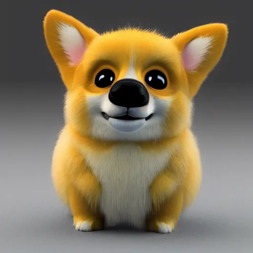 Image similar to high - quality detailed 3 d render of a corgi furby toy, realistic, cute