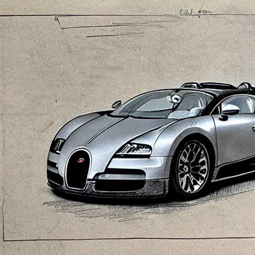 Prompt: a sketch of a Bugatti Veyron by Leonardo da vinci