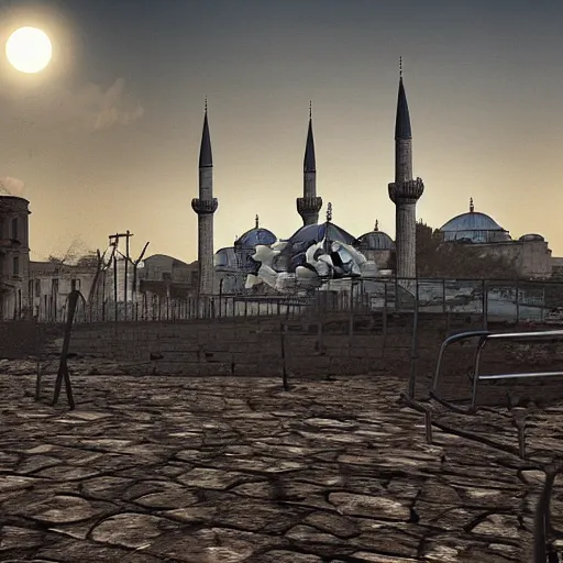 Image similar to istanbul, wasteland, realistic, ghouls, üsküdar