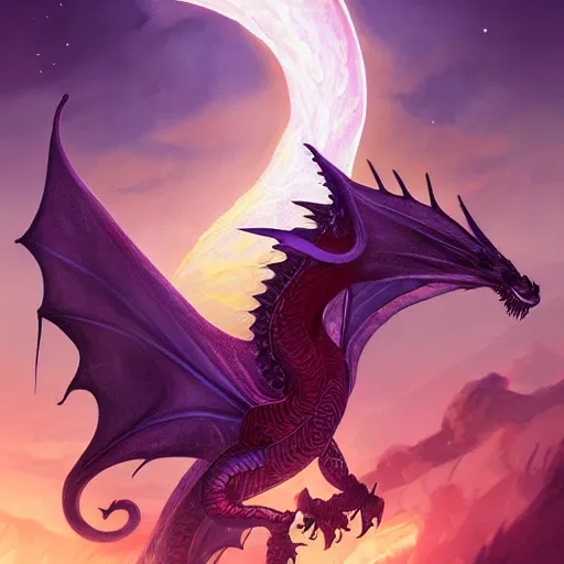Prompt: queen dragon from Dragonriders of Pern, flying through sunset, art, fantasy, intricate, elegant, highly detailed, digital painting, trending on artstation, concept art, smooth, sharp focus, hyperrealistic, illustration, art by Loish and WLOP