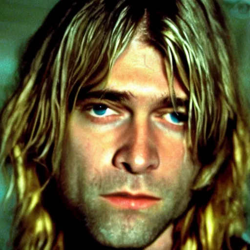 Prompt: close - up of kurt cobain as the character slater in the movie dazed & confused, movie still frame, promotional image, imax 7 0 mm footage