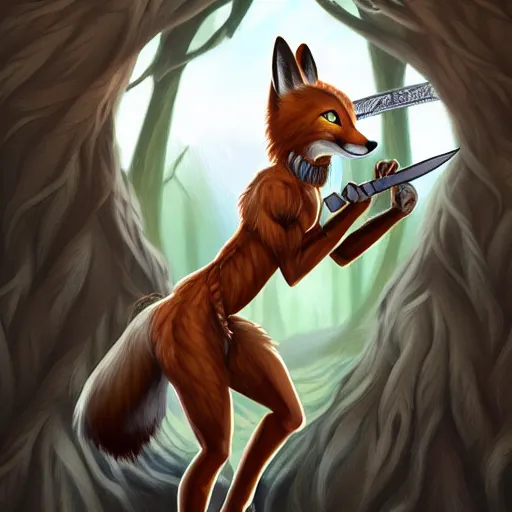 Prompt: award-winning extremely detailed FurAffinity cartoon fantasy art of a naturally gorgeous fit shapely muscular fur-covered anthro Celtic warrior female fox with white belly and black paws and dazzling eyes and a long tail and long braided hair, wielding a knife, 4k, Hibbary, Dark Natasha, Goldenwolf, realistic shading, trending on FurAffinity