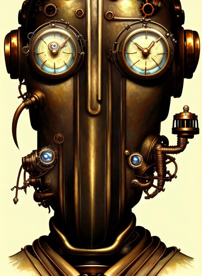 Image similar to symmetry!! close face portrait of a steampunk robot from bioshock, vintage, bronze metal!! underwater atmosphere, intricate, serene, highly detailed, digital painting, artstation, symmetric concept art, smooth, sharp focus, illustration, art by artgerm and greg rutkowski and alphonse mucha, 8 k