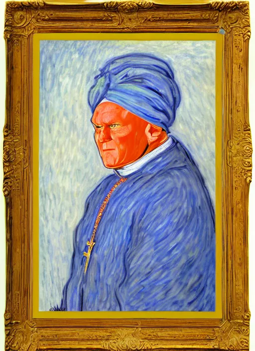 Image similar to portrait of john paul ii wearing piccolo's turban from dragon ball z by claude monet