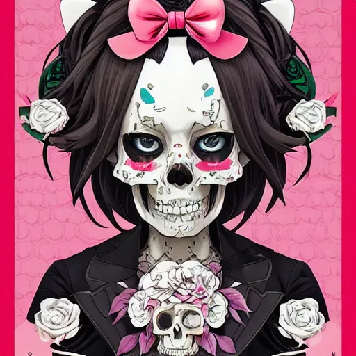 Image similar to anime manga skull portrait young woman skeleton, hello kitty, elegant, highly detailed, digital art, art by jc leyendecker and sachin teng