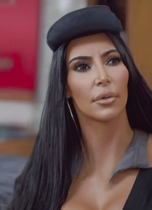 Prompt: film still of kim kardashian as smokey in Friday,