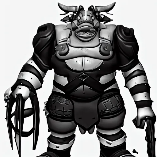 Image similar to full body shot of roadhog from overwatch as a real, imposing person. photograph, black and white