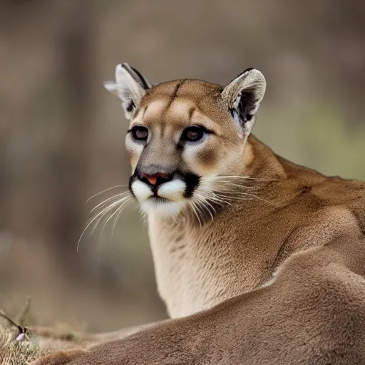 Prompt: dslr portrait still of a mountain lion cub, 8 k, 8 5 mm f 1. 4