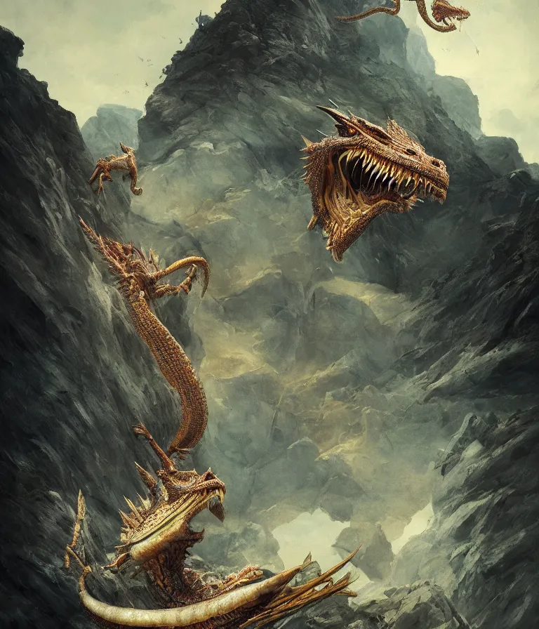 Image similar to a beautiful hyper realistic 3d render of a dragon spewing locusts from its mouth perched upon a riverside cliff, by goya, Atey Ghailan, ghibli, unreal engine, octane render, brilliantly colored, ultra wide angle, trending on artstation, HDR, polished, micro details, ray tracing, 8k