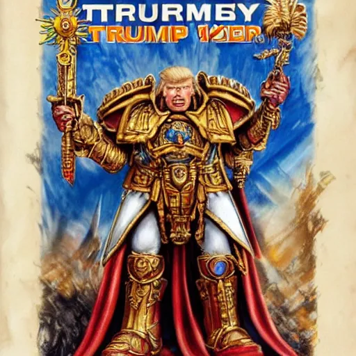 Image similar to donald trump as the god emperor of mankind, warhammer 4 0 k universe, immense detail, by john blanche