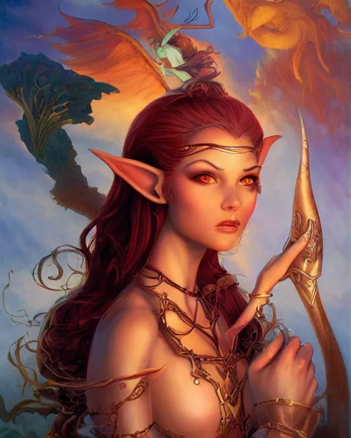 Image similar to a beautiful elf princess by julie bell, Ross Tran, Michael Whelan and Edgar Maxence