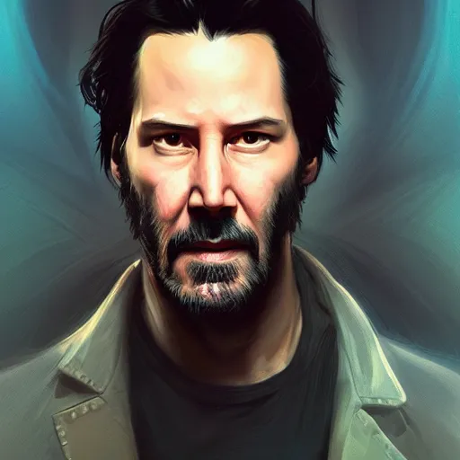 Prompt: keanu reeves as Rick Sanchez, portrait, highly detailed, digital painting, artstation, concept art, sharp focus, illustration, art by artgerm and greg rutkowski and alphonse mucha