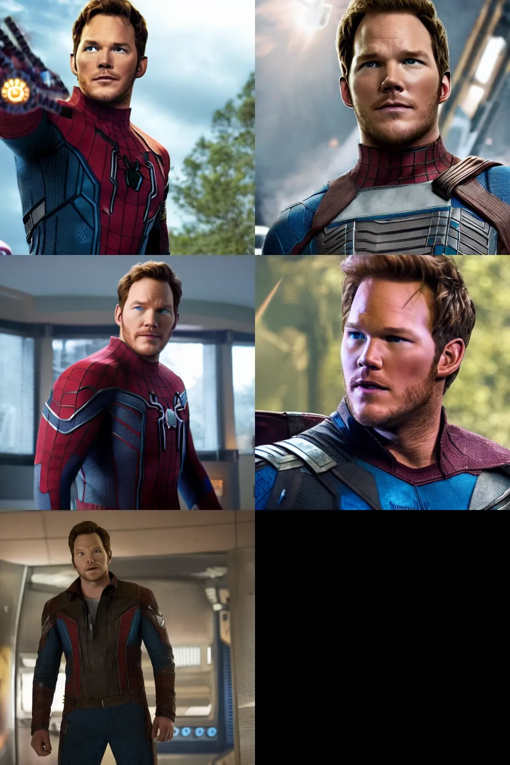 Prompt: chris pratt as starlord in movie spider man homecoming