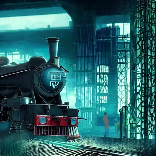 Image similar to 2 :: Train to Hogwarts :: cyberpunk style :: Makoto Shinkai cyberpunk style :: Cinematography by Zack Snyder ::8k resolution :: cinematic shot :: epic :: awe :: masterpiece ::