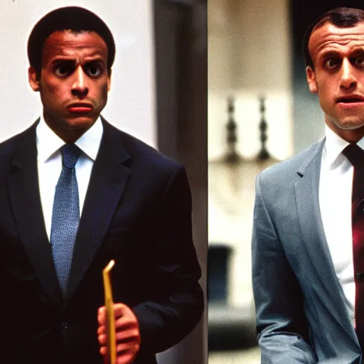 Image similar to african american Emmanuel Macron in American Psycho (1999)